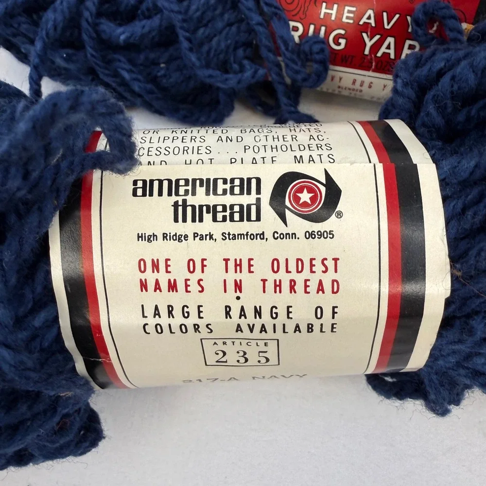 VTG Aunt Lydias Heavy Rug Yarn Navy Blue Rayon Cotton Article 235 Lot of 5